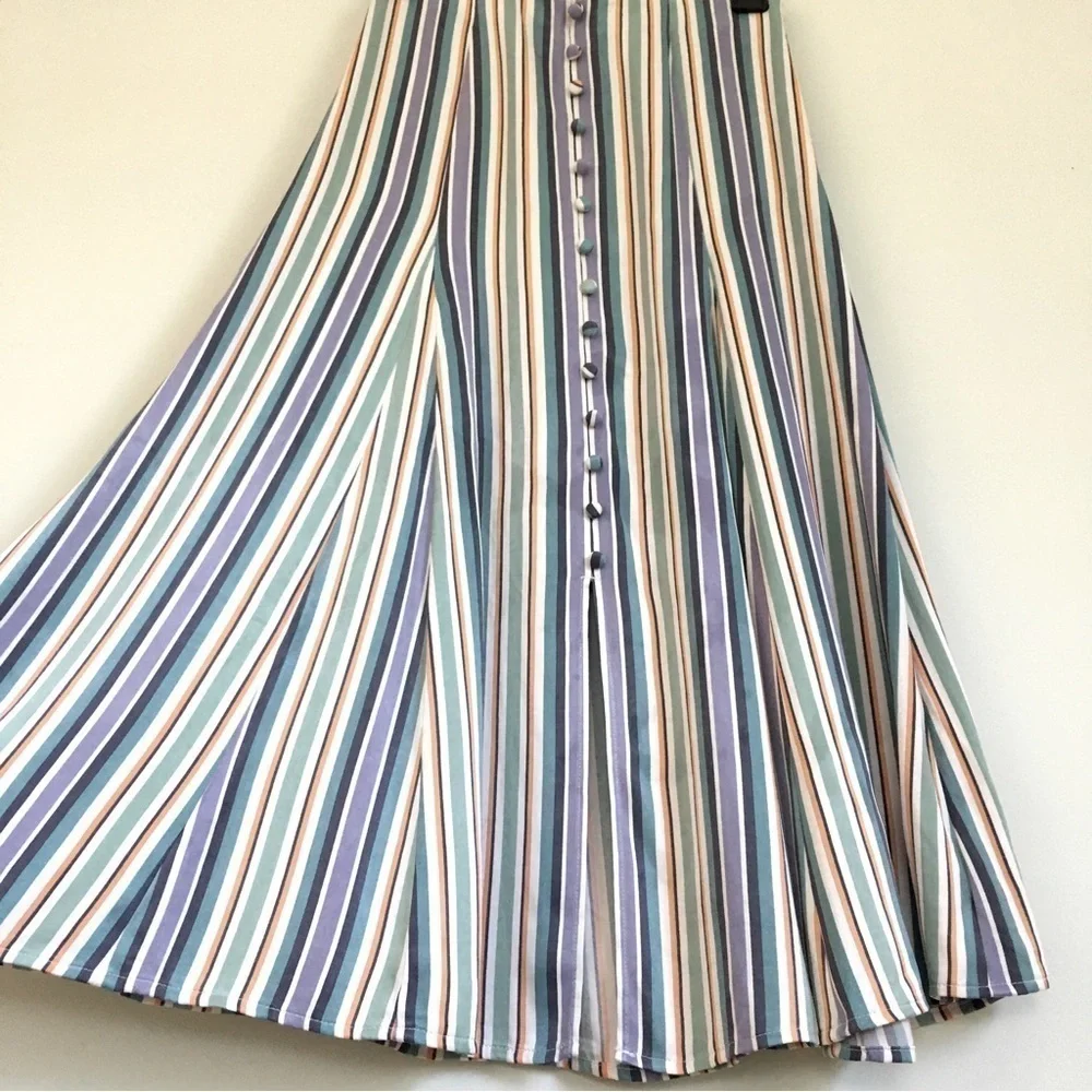 Anthropologie Maeve Silky Freya striped Freya Button lagenlook Midi Skirt 0/W26